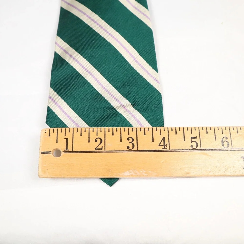 Polo Ralph Lauren Green Cream Silk Repp Stripe Necktie Lavender Made by Hand USA